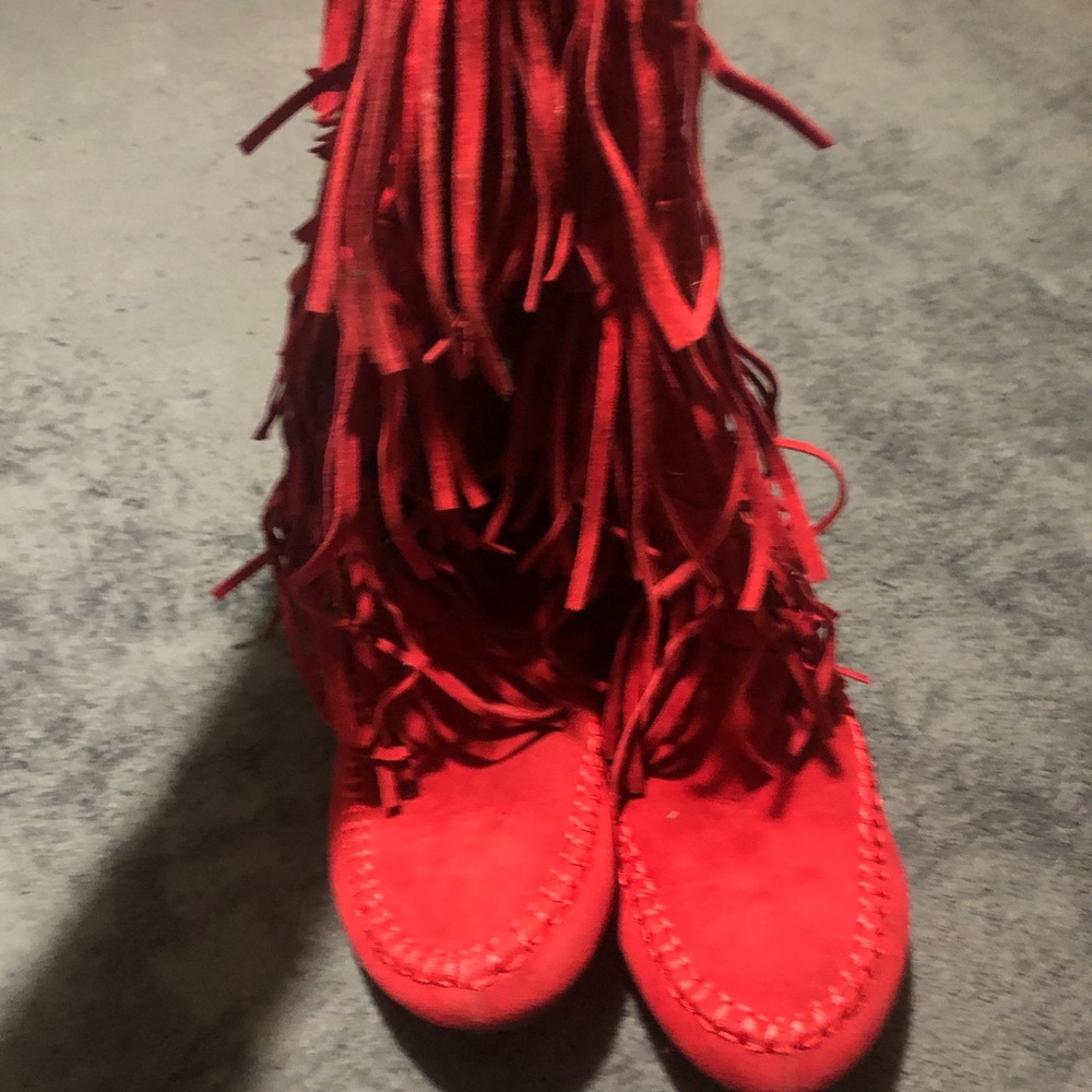 Boots with fringe mid calf
